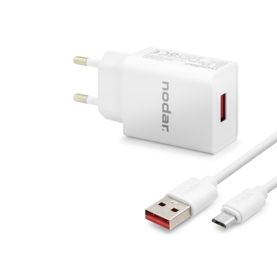 toptan-xml-dropshipping-Micro Usb Hızlı Şarj Seti 12W 2.4A Usb Adaptörlü - Beyaz ND1004