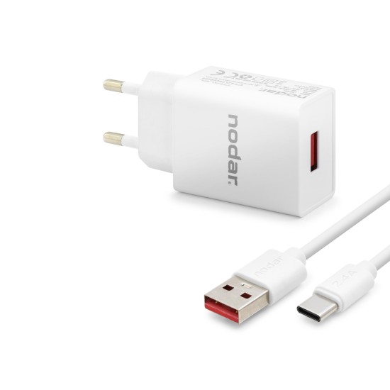 toptan-xml-dropshipping-Type-C Hızlı Şarj Seti 12W 2.4A Usb Adaptörlü - Beyaz ND1005
