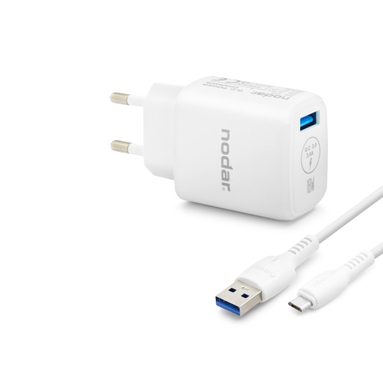 toptan-xml-dropshipping-Micro Usb Qc 3.0 Hızlı Şarj Seti 18W 3.4A Usb Adaptörlü - Beyaz ND1009
