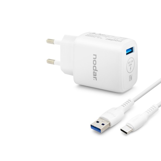 toptan-xml-dropshipping-Type-C Qc 3.0 Hızlı Şarj Seti 18W 3.4A Usb Adaptörlü - Beyaz ND1010