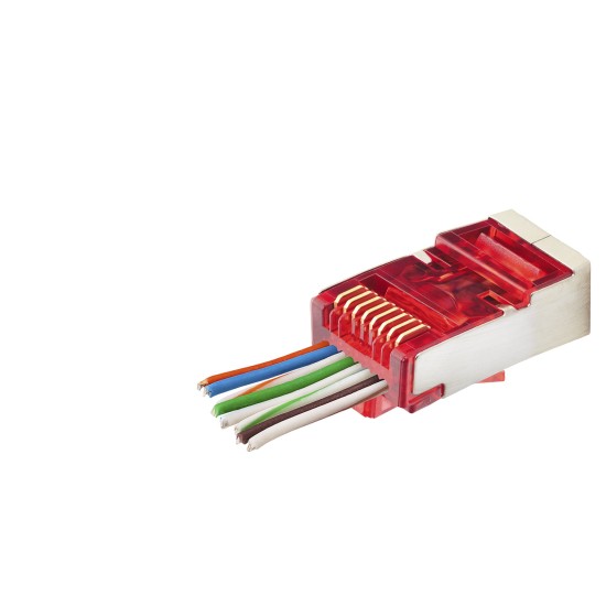 toptan-xml-dropshipping-Cat6E Ez Rj45 Metal Konnektör 100 Adet Plastik Kutu - Kırmızı ND2419