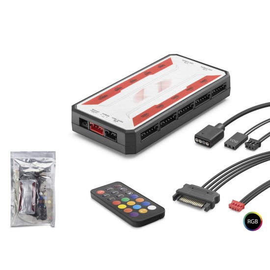 toptan-xml-dropshipping-Argb Fan Ve Led Kontrolcü Hub Seti Uzaktan Kumandalı - Siyah ND2807