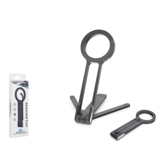 toptan-xml-dropshipping-Manyetik Katlanir Masaüstü Telefon Standi Metal - Siyah ND8030