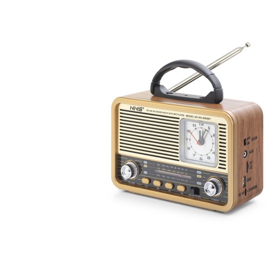 toptan-xml-dropshipping-Bluetooth Nostaljik Hoparlör Fm Retro Saatli 20 X 10.2 X 14.5 Cm NS8898BT