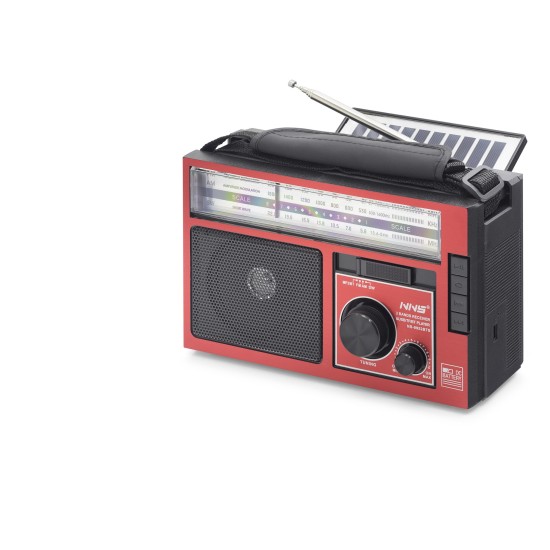 toptan-xml-dropshipping-Bluetooth Solar Panelli Fm Radyo Usb Tf Nostaljik Hoparlör - Kırmızı Siyah NS9952BTS