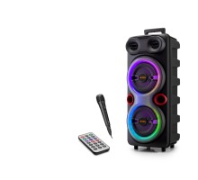 Bluetooth Karaoke Hoparlör Fm 2 X 8 Led’li Mikrofonlu Kumandalı 25.5 X 21 X 61 Cm - Siyah QS84