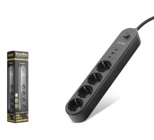 Termal Akım Korumalı Uzatma Kablosu 4 Priz 2 Usb Type-C Anahtarlı 2 M - Siyah SH4625