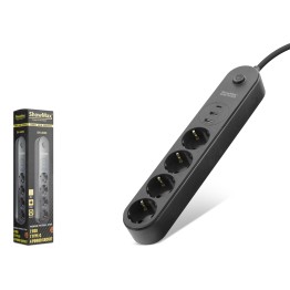Termal Akım Korumalı Uzatma Kablosu 4 Priz 2 Usb Type-C Anahtarlı 2 M - Siyah SH4625
