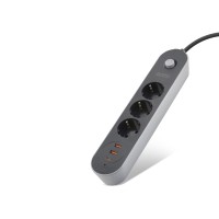 Termal Akım Korumalı Uzatma Kablosu 3 Priz + 2X Usb + Type-C Anahtarlı 2 M - Siyah SH4628
