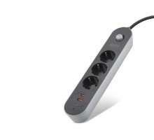 Termal Akım Korumalı Uzatma Kablosu 3 Priz + 2X Usb + Type-C Anahtarlı 2 M - Siyah SH4628