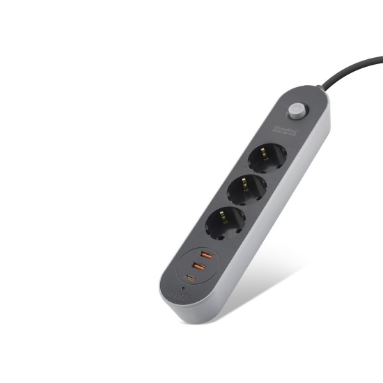 toptan-xml-dropshipping-Termal Akım Korumalı Uzatma Kablosu 3 Priz + 2X Usb + Type-C Anahtarlı 2 M - Siyah SH4628