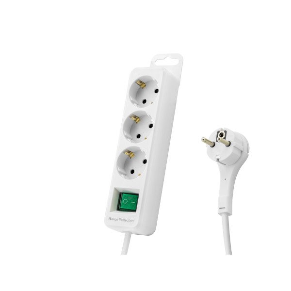 Akım Korumalı Uzatma Kablosu 3 Priz Anahtarlı 306 Joule 3G1.0Mm Tam Bakır 1.5M - Beyaz SPGF03