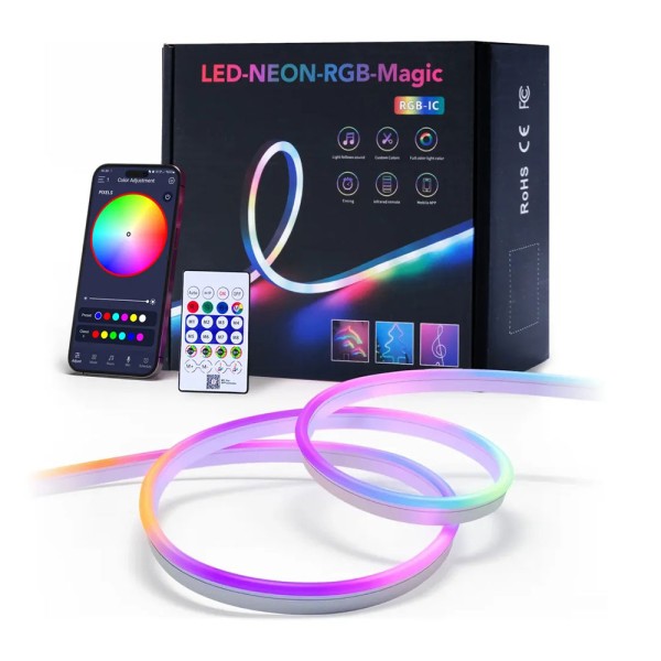 toptan-xml-dropshipping-RGB Kumandalı Sese Duyarlı Animasyonlu Neon Şerit Hortum Led USB ve App Uyumlu 10 Metre
