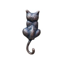 Antika Tarz Dekoratif Pirinç Kedi Sırt Kapı Tokmağı, Taktak - 160x65mm, Oksit