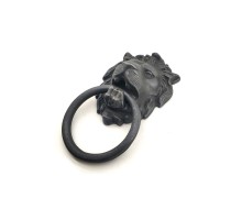 Antika Tarz Dekoratif Pirinç Aslan Kapı Tokmağı, Taktak - 102x130 mm, Oksit