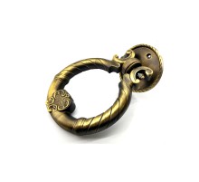 Antika Tarz Dekoratif Pirinç Saray Kapı Tokmağı, Taktak - 97mm, Antik