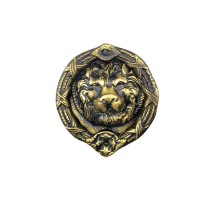 Antika Tarz Dekoratif Pirinç Aslan Kapı Tokmağı, Taktak - 185 mm, Antik
