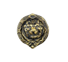 Antika Tarz Dekoratif Pirinç Aslan Kapı Tokmağı, Taktak - 185 mm, Antik