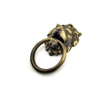 Antika Tarz Dekoratif Pirinç Aslan Kapı Tokmağı, Taktak - 102x130 mm, Antik