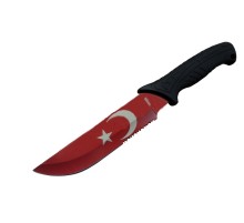 Ayyıldız MF032 RD Kırmızı Av Bıçağı 31cm - Testere Detaylı Bıçak, Kılıflı, Plastik Sap