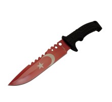 Bora Ayyıldız MF011 RD Kırmızı Av Bıçağı 31cm - Testere Detaylı Bıçak, Kılıflı, Plastik Sap