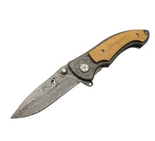 Browning 2-31 Damascus Kamp Çakı 19,5cm - Yarı Otomatik, Ahşap; Metal Sap