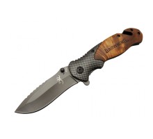 Browning X50 Kahverengi Kurtarma / Kamp Çakısı 20,5cm- Yarı Otomatik, Ahşap Sap, Cam Kırma ve İp Kesme Aparatlı