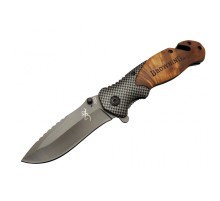 Browning X50 Kahverengi Kurtarma / Kamp Çakısı 20,5cm- Yarı Otomatik, Ahşap Sap, Cam Kırma ve İp Kesme Aparatlı