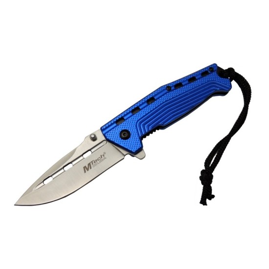 4-13-1 Mavi Kamp Çakı 19,5cm - Yarı Otomatik, İpli, Oluklu