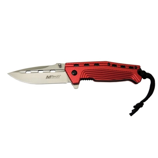 4-13-3 Kırmızı Kamp Çakı 19,5cm- Yarı Otomatik, İpli, Oluklu