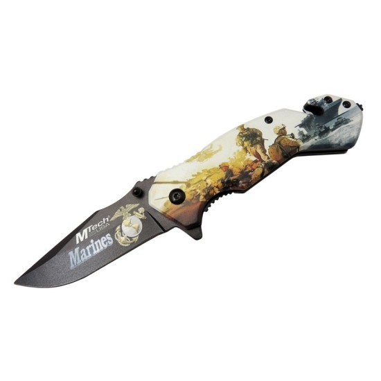 4 23 2 Marines Kurtarma / Kamp Çakı 20cm - Yarı Otomatik, Cam Kırma Ve İp Kesme Aparatlı