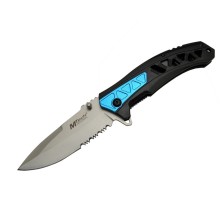 4193 Mavi Kamp Çakı 21cm - Yarı Otomatik, Testere Detaylı, Desenli Sap