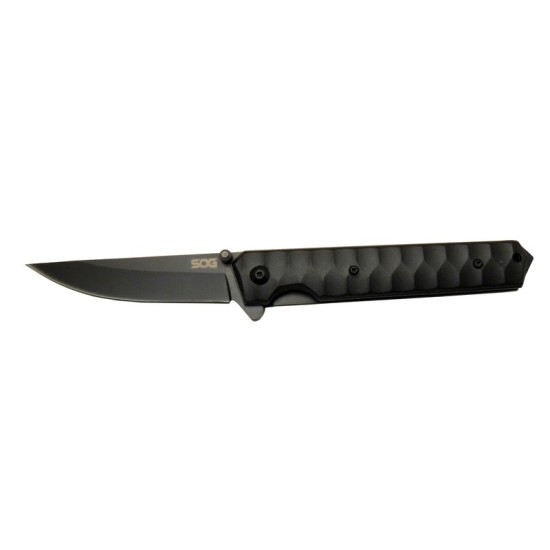 SOG Kendo 4010 BK Siyah Kamp Çakı 21cm - Yarı Otomatik, Metal Sap, Kılıflı