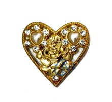 Taşlı Kalp Broş, Kutu, Sandık Süsü - Sarı, 1 Adet