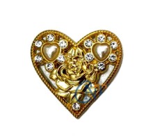 Taşlı Kalp Broş, Kutu, Sandık Süsü - Sarı, 10 Adet