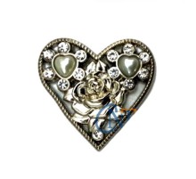Taşlı Kalp Broş, Kutu, Sandık Süsü - Nikel, 10 Adet