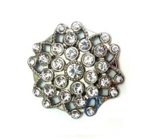 Taşlı Yuvarlak Broş, Sandık Süsü 4,5 cm - Nikel, 1 Adet