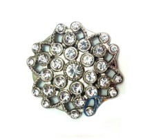 Taşlı Yuvarlak Broş, Sandık Süsü 4,5 cm - Nikel, 1 Adet