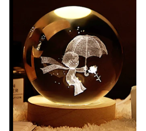 toptan-xml-dropshipping-Dekoratif Küçük Prens Şemsiye Tasarımlı Ahşap Altlıklı Işıklı Cam Küre