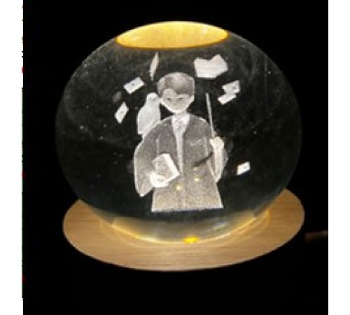 Dekoratif Harry Potter Tasarımlı Ahşap altlıklı Işıklı Cam Küre Cam:6cm Ahşap:2cm