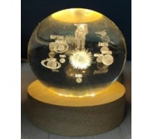 Dekoratif Bütün Gezegenler Tasarımlı Ahşap altlıklı Işıklı Cam Küre Cam:6cm Ahşap:2cm