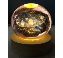 Dekoratif Gezegen Tasarımlı Ahşap altlıklı Işıklı Cam Küre Büyük BoyCam:8cm Ahşap:2cm