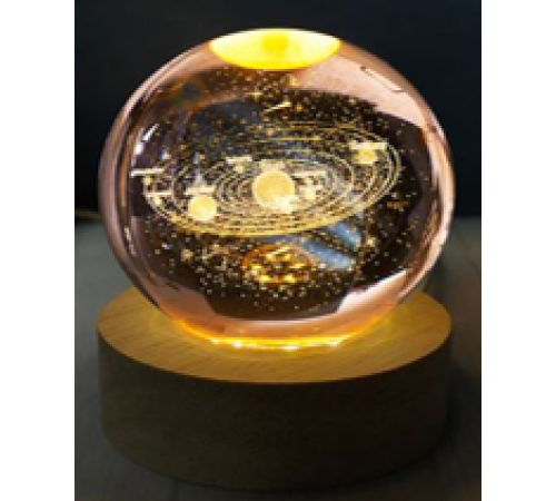 toptan-xml-dropshipping-Dekoratif Gezegen Tasarımlı Ahşap altlıklı Işıklı Cam Küre Büyük BoyCam:8cm Ahşap:2cm