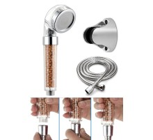 Filtreli Ve Su Tasarruflu Arıtmalı Duş Başlığı Seti Boncuklu Başlık Hortum Ve Mafsal Set