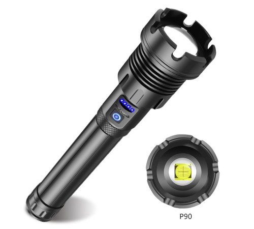 toptan-xml-dropshipping-PS-1690 Xhp90 LED 10000 Lümen Zoomlu USB Şarj Edilebilir Profesyonel Avcı Bekçi Feneri