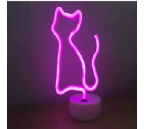 toptan-xml-dropshipping-Neon Işıklı Kedi Lamba USB+Pil