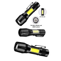 Ultra Çift Yönlü Güçlü Pilli Led El Feneri 2000 Lümen 6W Cob Led Su Geçirmez Zoomlu 3 Modlu
