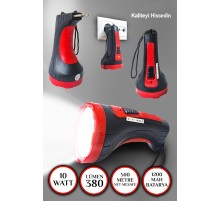 Şarjlı 10w Projektör Led El Fener 2 Mod Aydınlatmalı Uzun Menzil Güvenlik Bekçi Polis Feneri Işıldak