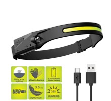 PS-001 5 Aydınlatma Modlu COB LED Sensörlü USB Şarj  Edilebilir Dahili Pilli Kafa Lambası