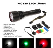 Profesyonel P50'Led 3.000 Lümen  Şarjlı Av Feneri Wt-150